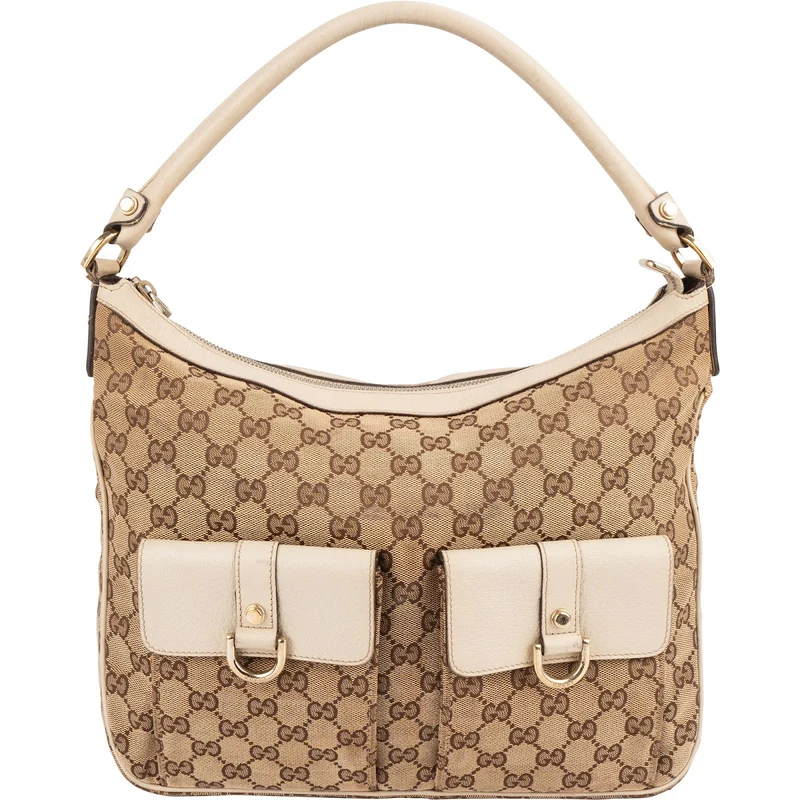 Gucci Monogram GG Abbey Double Pocket Hobo Shoulder Bag
