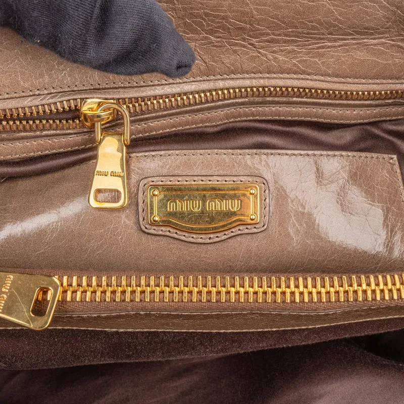 Miu Miu Vitello Lux Leather Tote Handbag