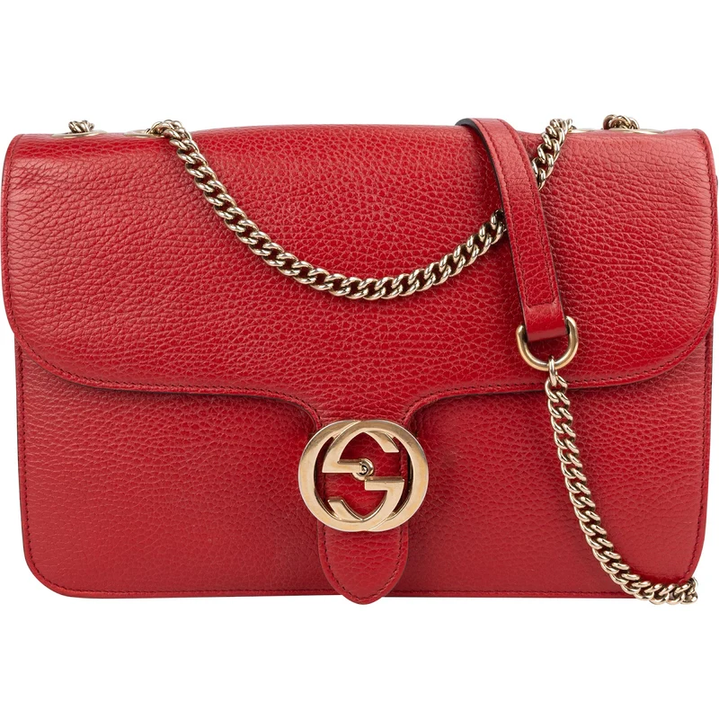 Gucci Pebbled Calfskin Interlocking GG Shoulder Crossbody Bag