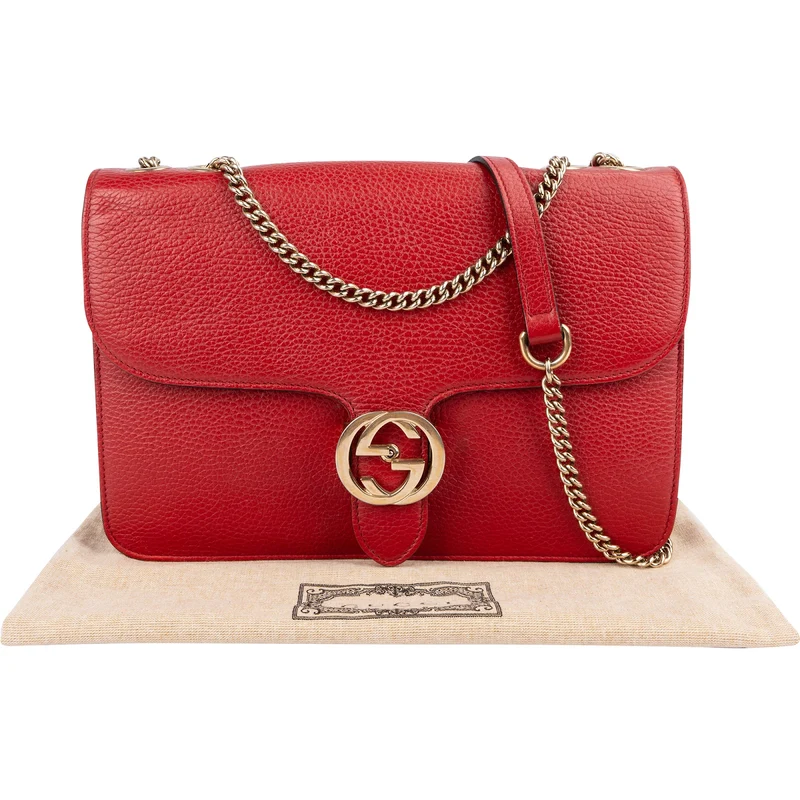 Gucci Pebbled Calfskin Interlocking GG Shoulder Crossbody Bag