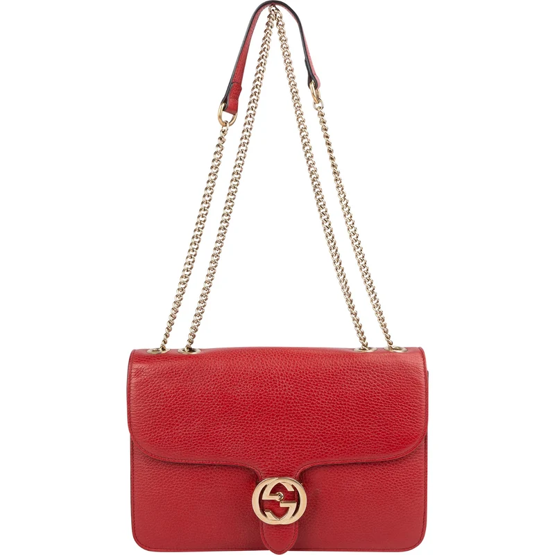 Gucci Pebbled Calfskin Interlocking GG Shoulder Crossbody Bag