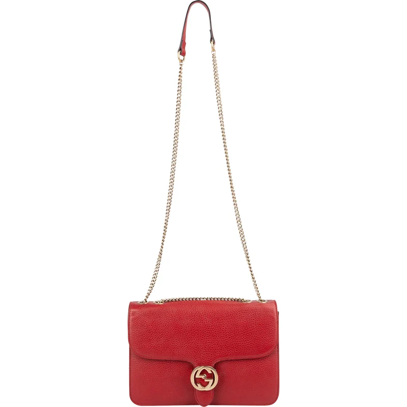 Gucci Pebbled Calfskin Interlocking GG Shoulder Crossbody Bag