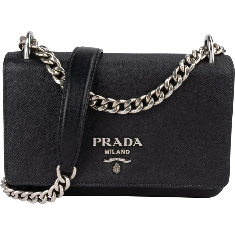 Prada Saffiano Leather Chain Wallet Crossbody Bag