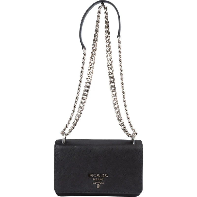 Prada Saffiano Leather Chain Wallet Crossbody Bag