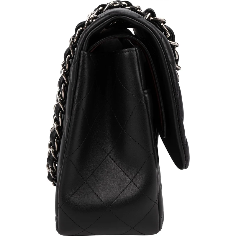 Chanel Quilted Lambskin Palladium Jumbo Double Flap Crossbody Bag