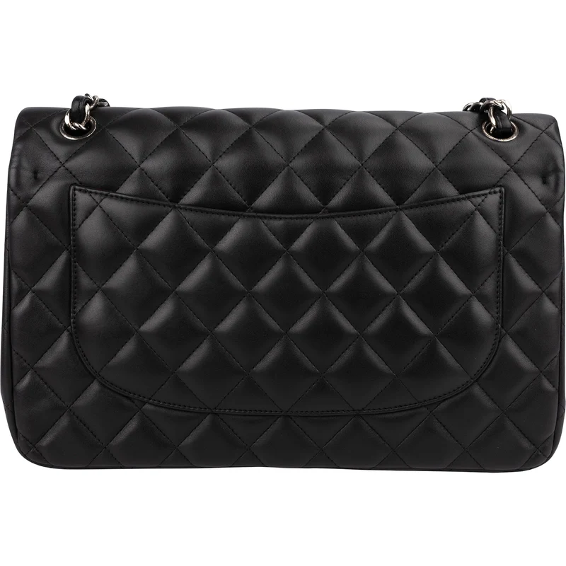 Chanel Quilted Lambskin Palladium Jumbo Double Flap Crossbody Bag