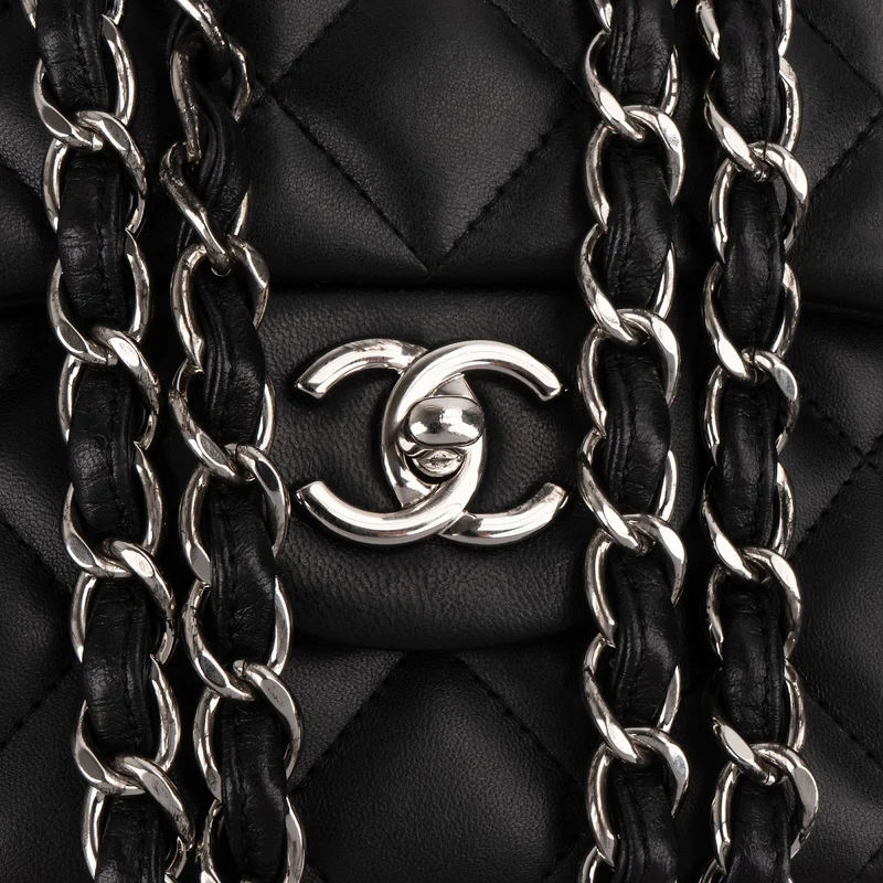 Chanel Quilted Lambskin Palladium Jumbo Double Flap Crossbody Bag