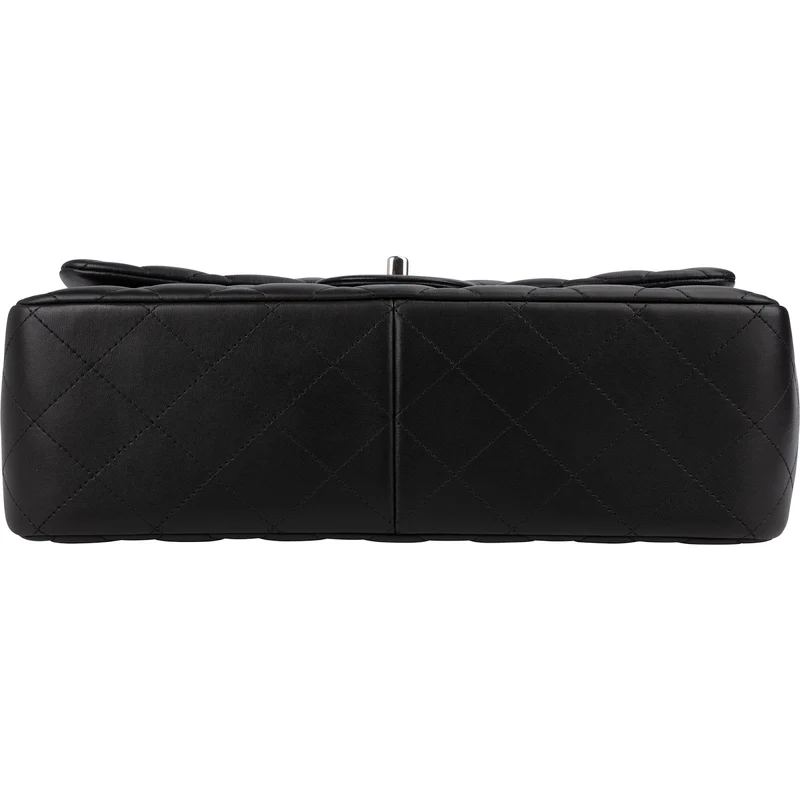 Chanel Quilted Lambskin Palladium Jumbo Double Flap Crossbody Bag