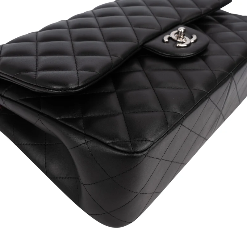 Chanel Quilted Lambskin Palladium Jumbo Double Flap Crossbody Bag