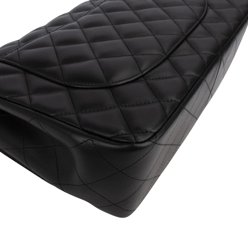 Chanel Quilted Lambskin Palladium Jumbo Double Flap Crossbody Bag