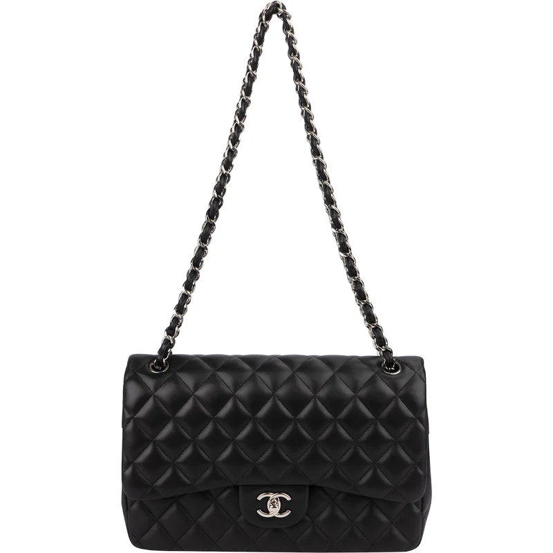 Chanel Quilted Lambskin Palladium Jumbo Double Flap Crossbody Bag
