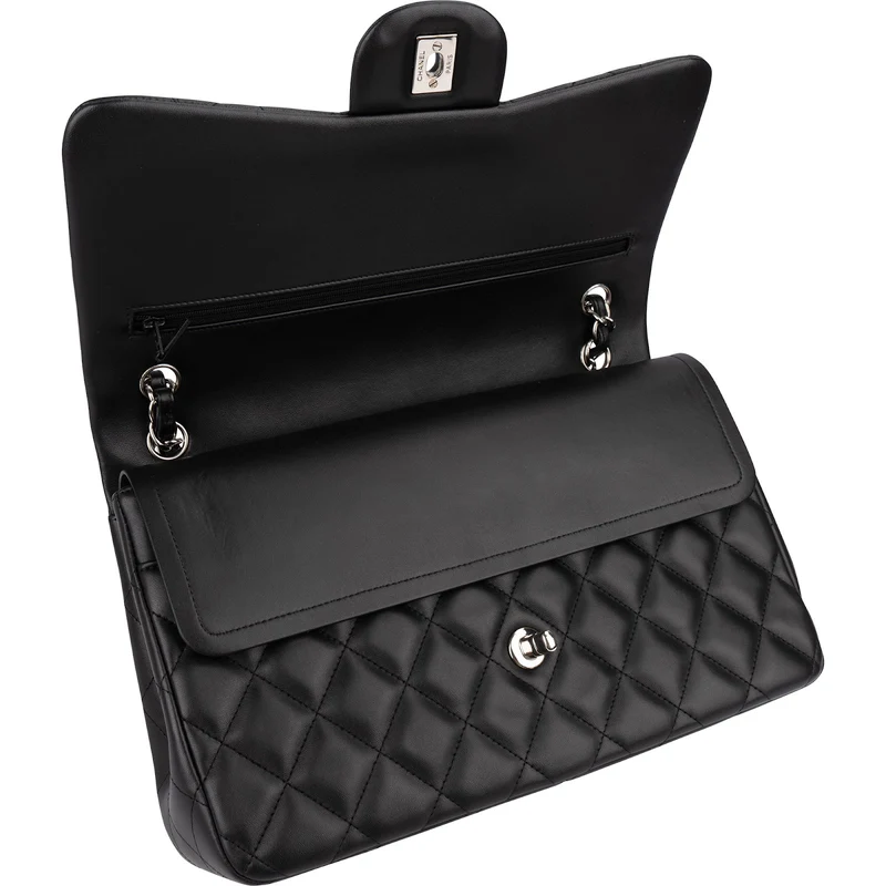 Chanel Quilted Lambskin Palladium Jumbo Double Flap Crossbody Bag