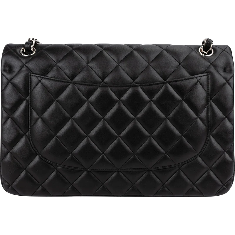 Chanel Quilted Lambskin Palladium Jumbo Double Flap Crossbody Bag