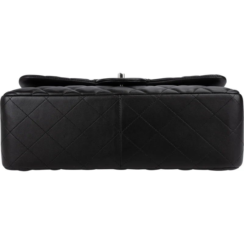 Chanel Quilted Lambskin Palladium Jumbo Double Flap Crossbody Bag