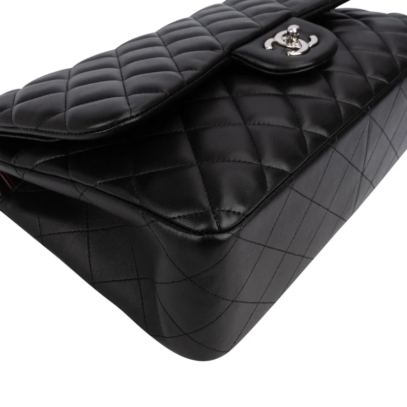 Chanel Quilted Lambskin Palladium Jumbo Double Flap Crossbody Bag
