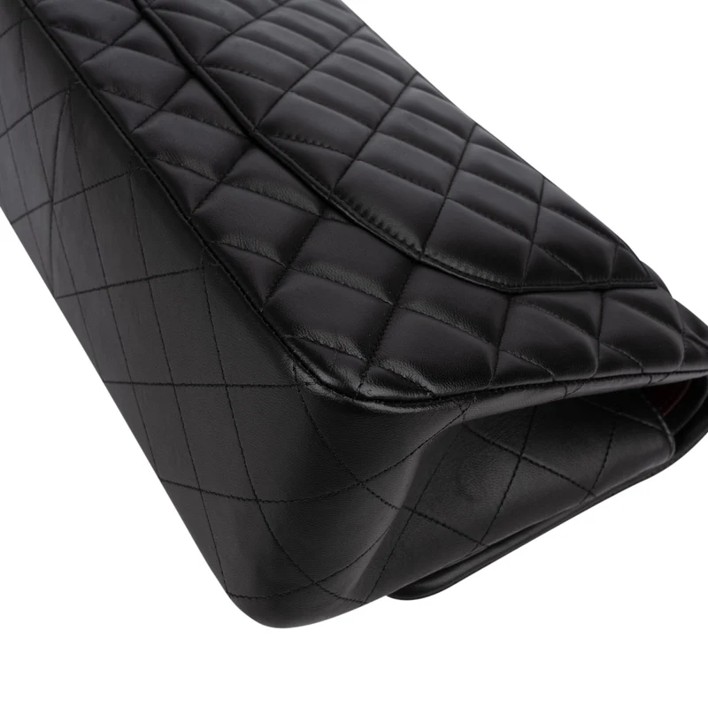 Chanel Quilted Lambskin Palladium Jumbo Double Flap Crossbody Bag