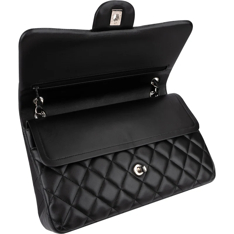 Chanel Quilted Lambskin Palladium Jumbo Double Flap Crossbody Bag