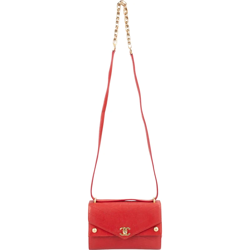 Chanel Stitched Leather Chevron Envelope Double Flap Shoulder Crossbody Bag