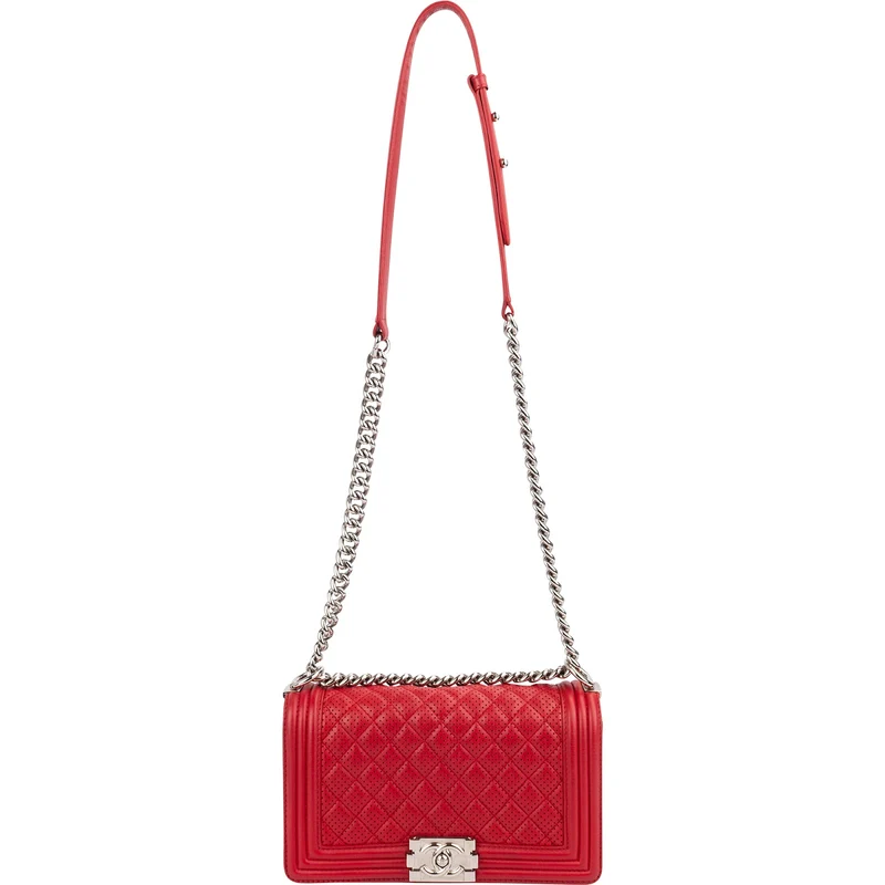 Chanel Perforated Quilted Lambskin Palladium Medium Boy Crossbody Bag