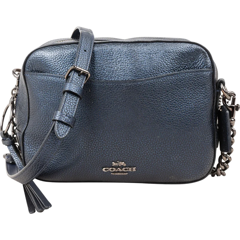 Coach Pebbled Metallic Leather Camera Tassel Crossbody Bag