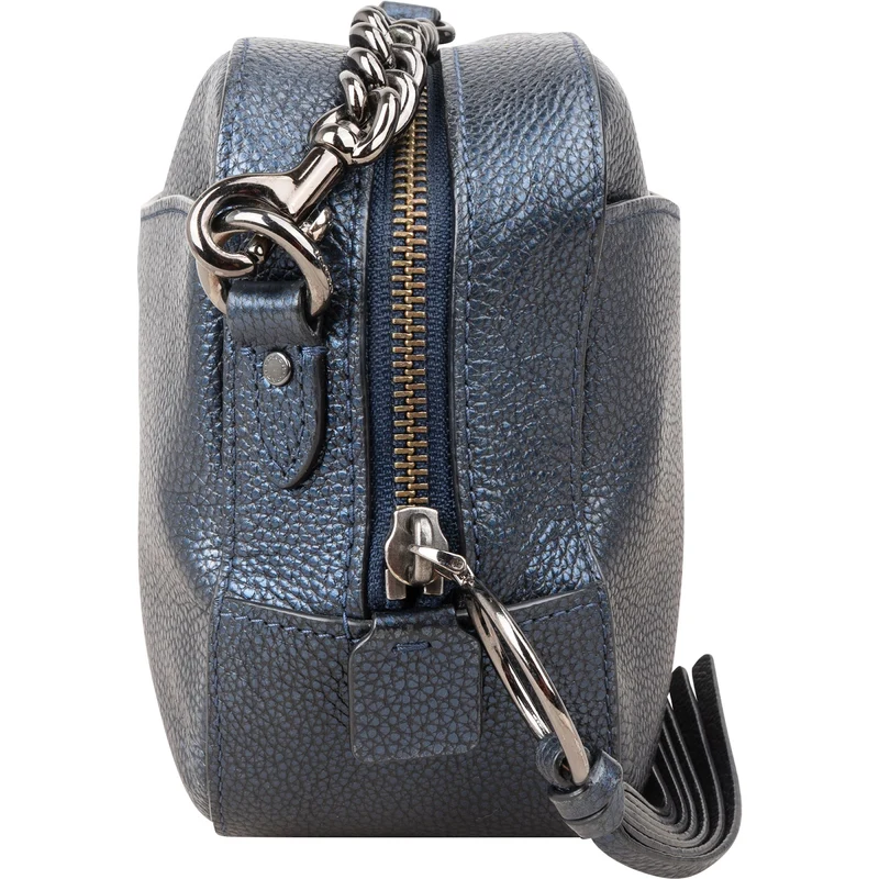 Coach Pebbled Metallic Leather Camera Tassel Crossbody Bag