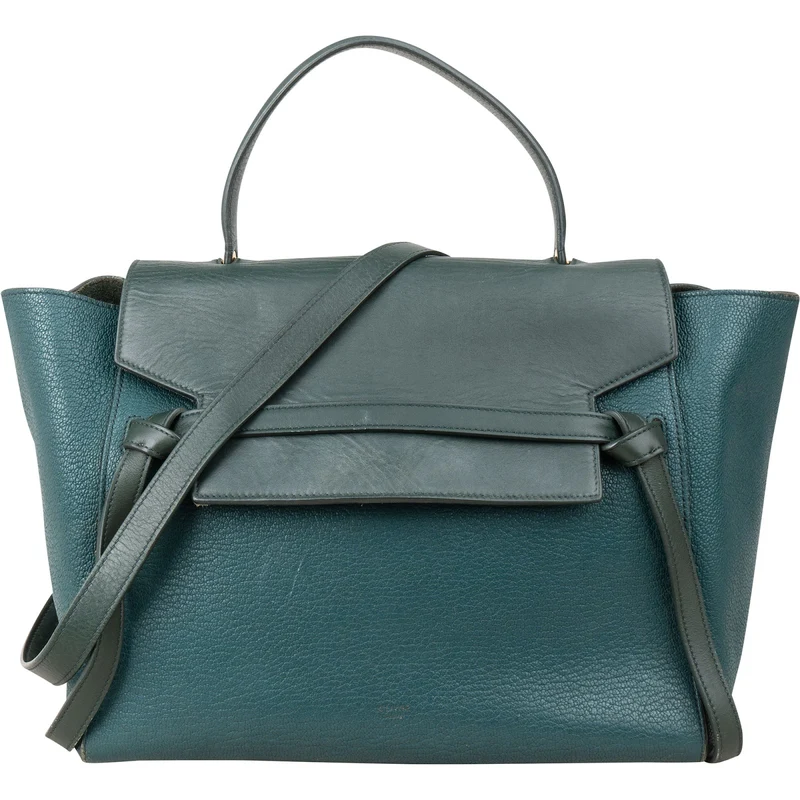 Céline Petrol Leather Grained Calfskin Belt Handbag