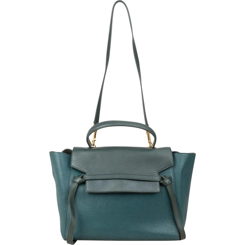 Céline Petrol Leather Grained Calfskin Belt Handbag