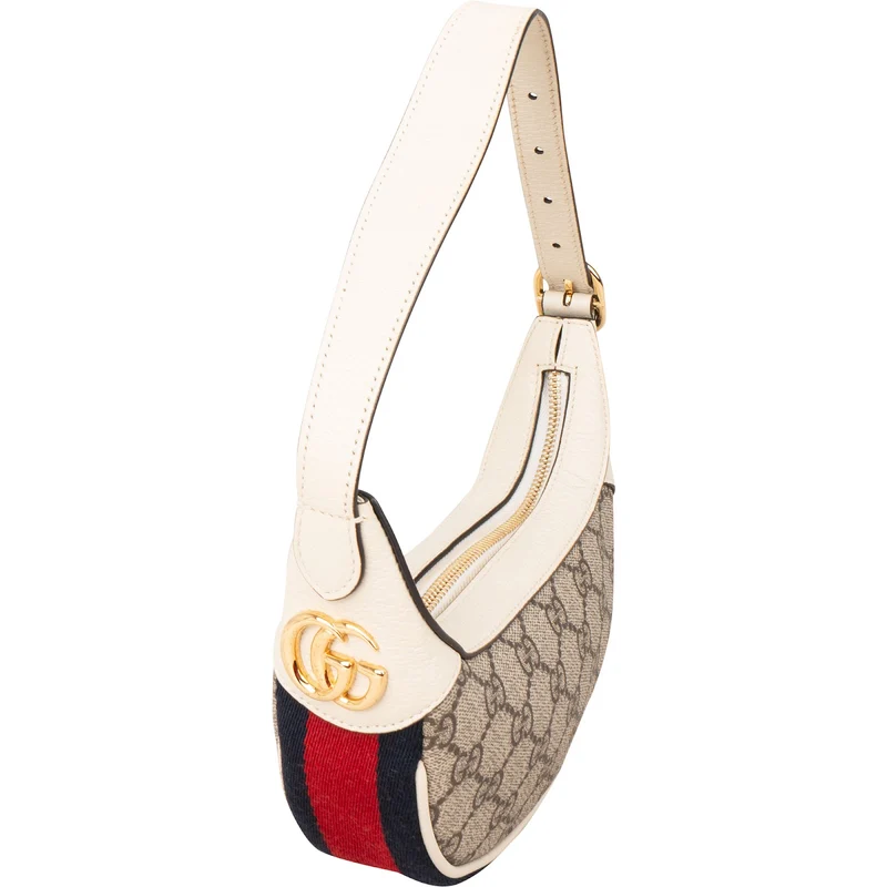Gucci Monogram GG Supreme Canvas Web Stripe Ophidia Half-Moon Mini Shoulder Bag