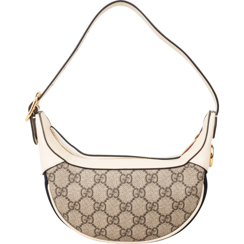 Gucci Monogram GG Supreme Canvas Web Stripe Ophidia Half-Moon Mini Shoulder Bag