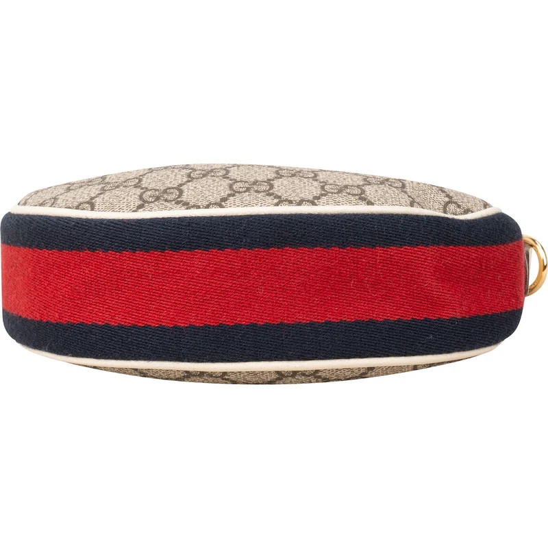 Gucci Monogram GG Supreme Canvas Web Stripe Ophidia Half-Moon Mini Shoulder Bag