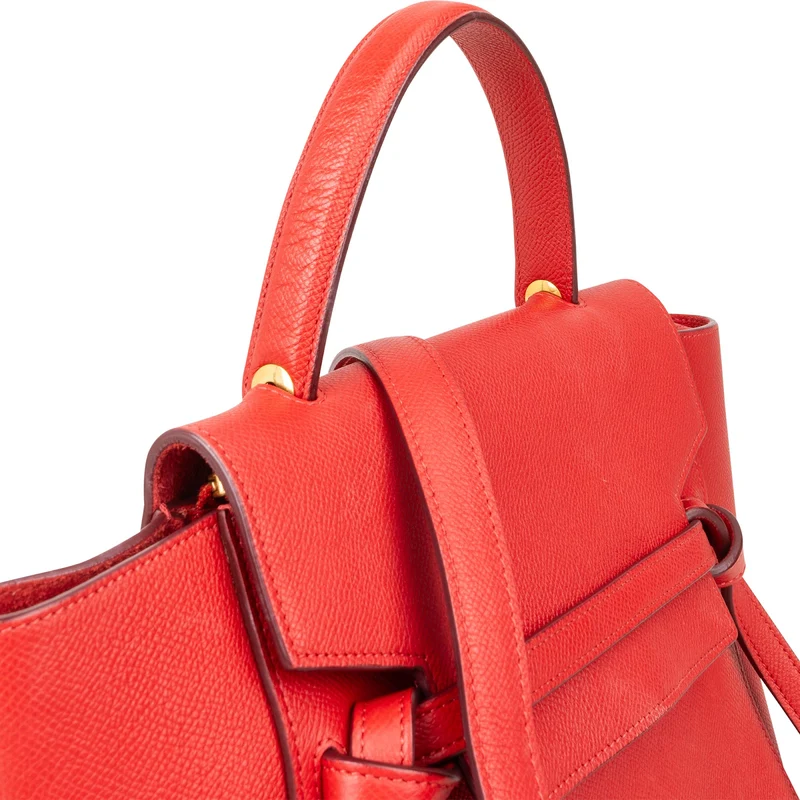 Celine Red Grained Calfskin Nano Belt Handbag