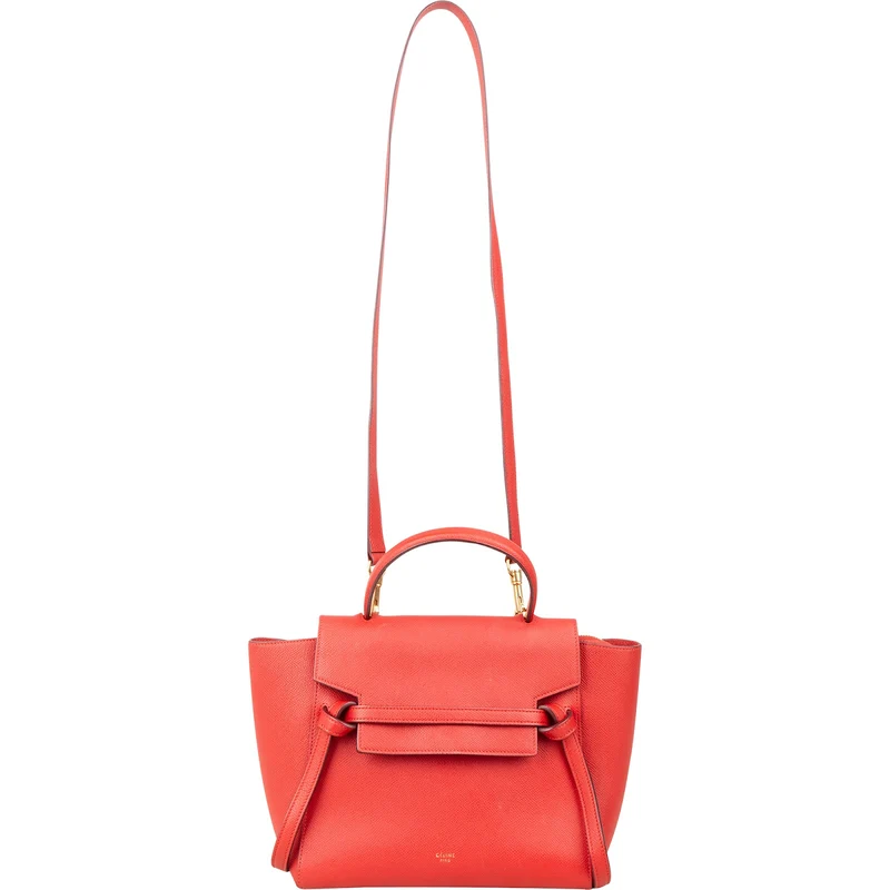 Celine Red Grained Calfskin Nano Belt Handbag