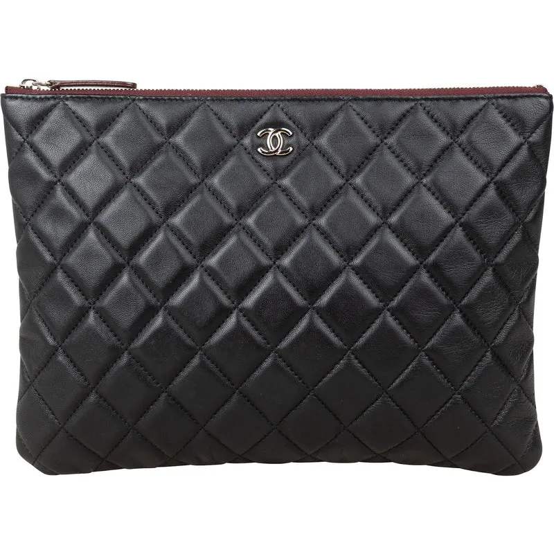 Chanel Black Quilted Lambskin CC Clutch