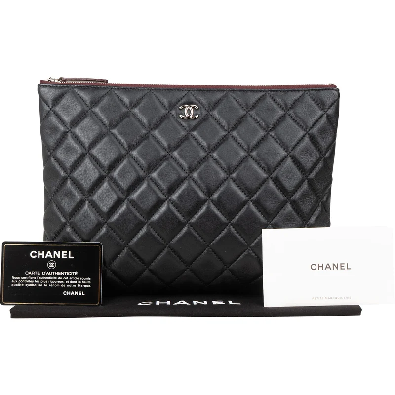 Chanel Black Quilted Lambskin CC Clutch
