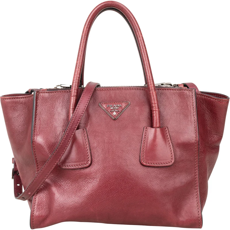 Prada Glace Calf Leather Twin Pocket Shopper Handbag