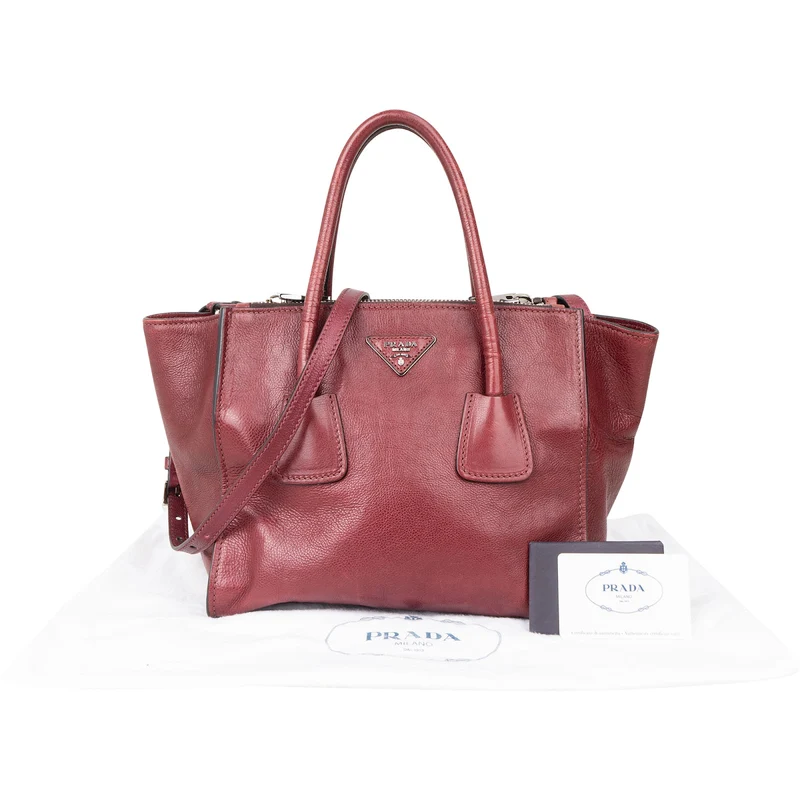 Prada Glace Calf Leather Twin Pocket Shopper Handbag
