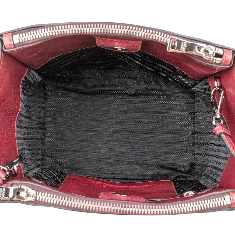 Prada Glace Calf Leather Twin Pocket Shopper Handbag
