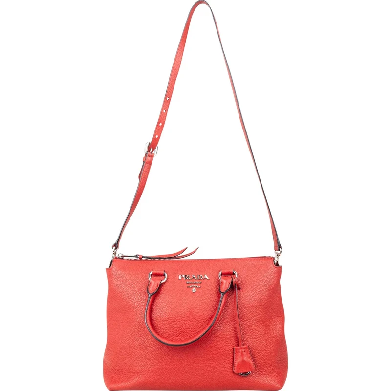 Prada Red Vitello Daino Leather Tote Handbag