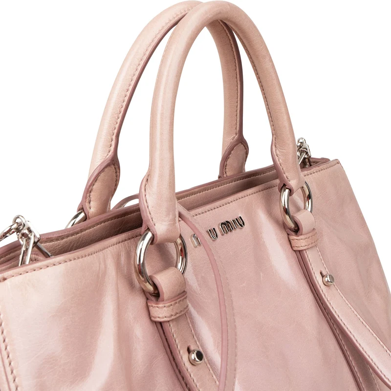 Miu Miu Vitello Lux Shine Leather Tote Satchel Handbag