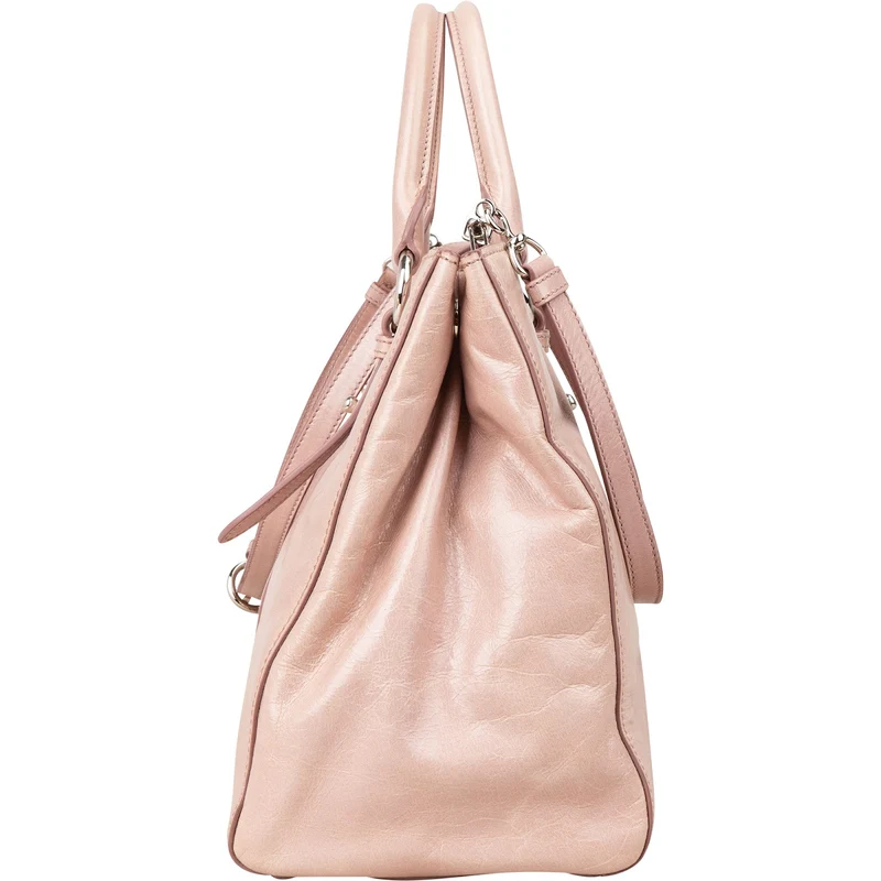 Miu Miu Vitello Lux Shine Leather Tote Satchel Handbag
