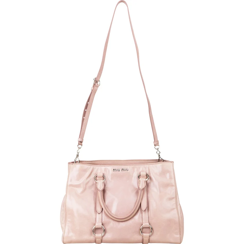 Miu Miu Vitello Lux Shine Leather Tote Satchel Handbag