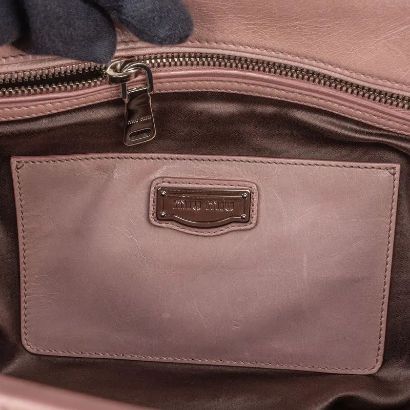 Miu Miu Vitello Lux Shine Leather Tote Satchel Handbag