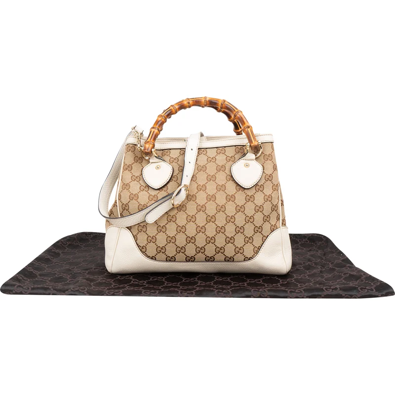 Gucci Monogram GG Canvas Diana Bambus Handle Small Tote Handbag