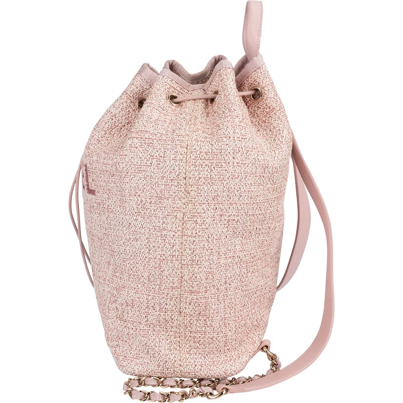 Chanel Woven Tweed Deauville Drawstring Bucket Backpack