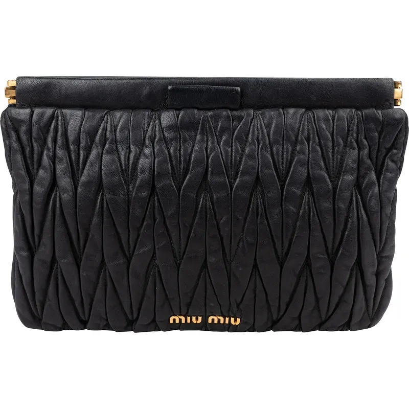 Miu Miu Black Matelassé Nappa Leather Clutch