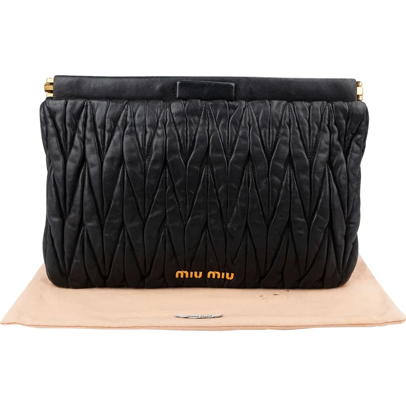 Miu Miu Black Matelassé Nappa Leather Clutch