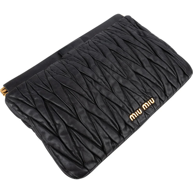 Miu Miu Black Matelassé Nappa Leather Clutch