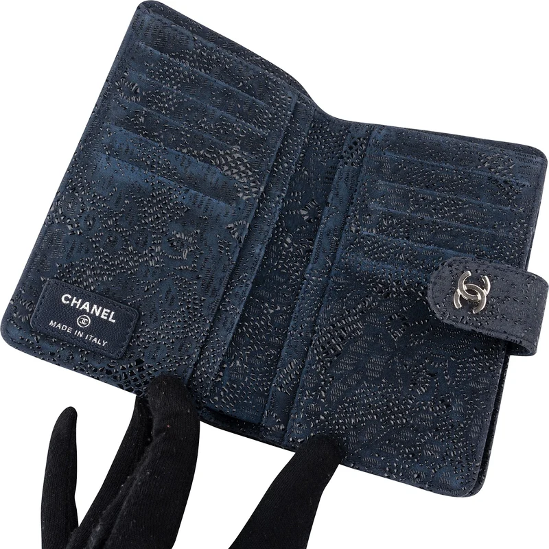 Chanel Embossed Dots Suede Compact Wallet