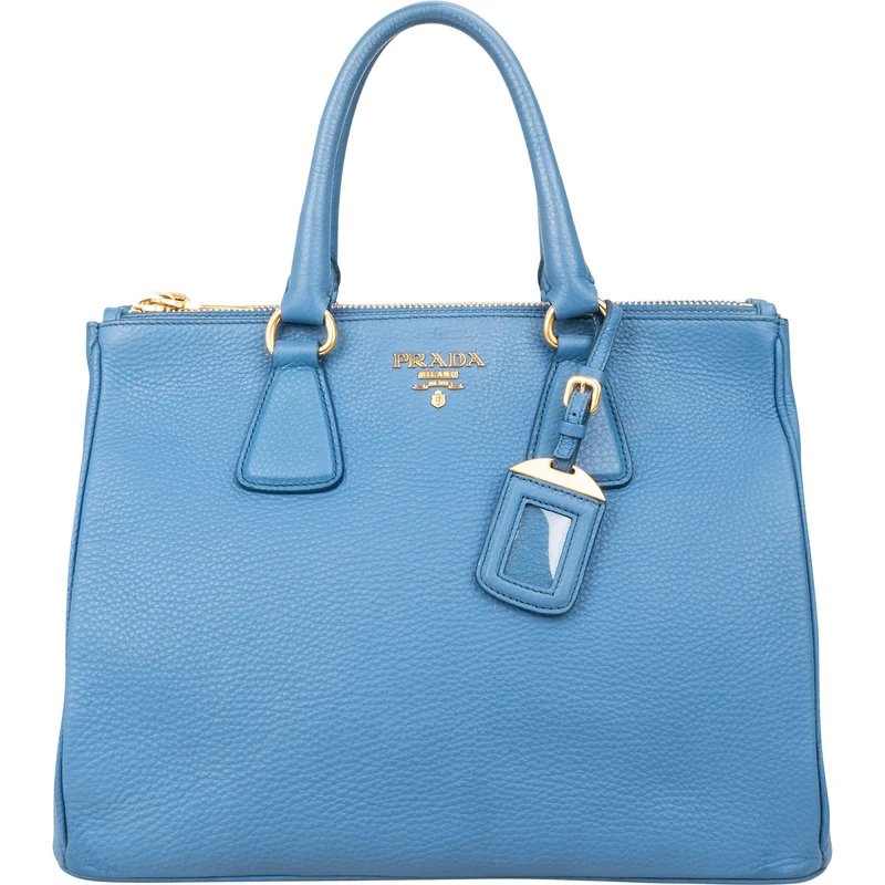 Prada Blue Vitello Daino Gallaria Tote Handbag