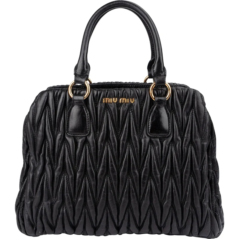 Miu Miu Black Matelassé Nappa Leather Top-Handle Handbag